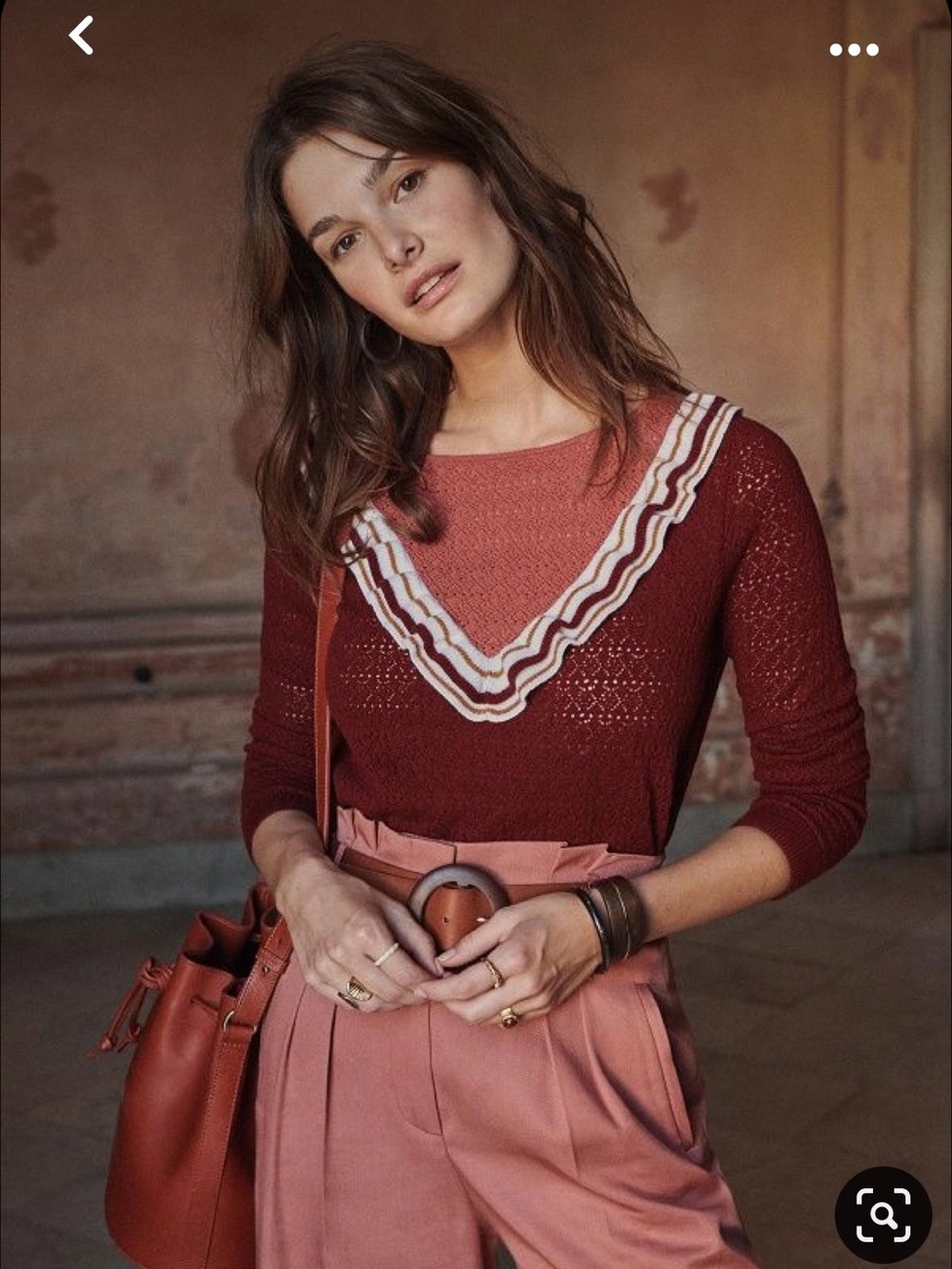 Sezane Mael Ruffle-Trim V-Neck Sweater